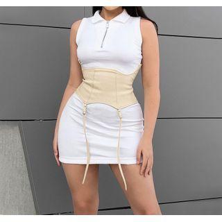 Sleeveless Paneled Polo-neck Sheath Dress