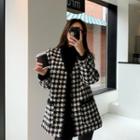 Collarless Checked Jacket Black - One Size
