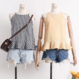 Ruffled-hem Plaid Halter Top
