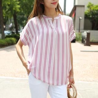 Short Dolman-sleeve Stripe Blouse