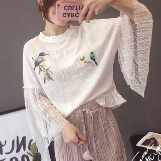 Print Lace Long-sleeve Top
