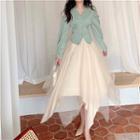 V-neck Lantern-sleeve Blouse / Irregular Skirt