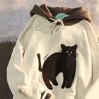 Mock Two-piece Cat Themed Hoodie