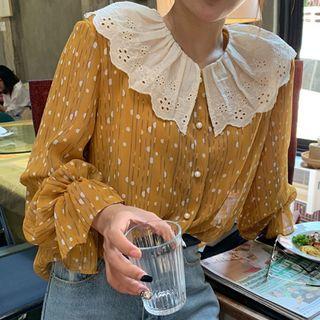 Dotted Chiffon Shirt Yellow - One Size