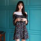 Cutout-shoulder Floral Print Mini Dress With Sash