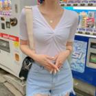Knotted V-neck Short-sleeve T-shirt