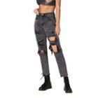 Distressed Mid Rise Tapered Jeans
