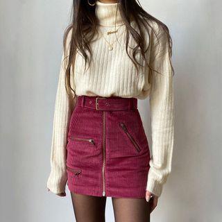 Corduroy Zip Mini Skirt