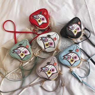 Faux Leather Owl Applique Crossbody Bag