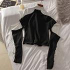 Detachable Sleeves Mock-neck Knit Top