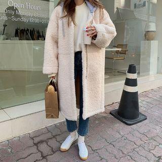 Contrast-hooded Sherpa-fleece Coat