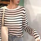 Striped Long-sleeve Thin Knit Top
