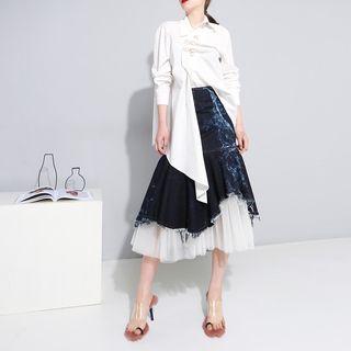 Denim Tiered Midi Skirt