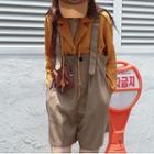 Wide-leg Dress Shorts With Suspender Khaki - One Size