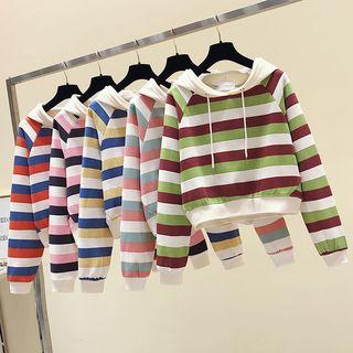 Long-sleeve Striped Hooded Raglan Top