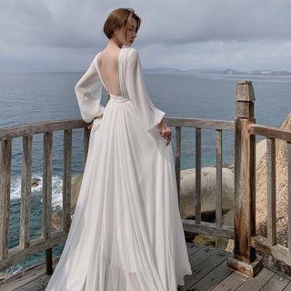 Long Sleeve Open-back Maxi Dress