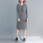 Long-sleeve V Neck Knit Dress