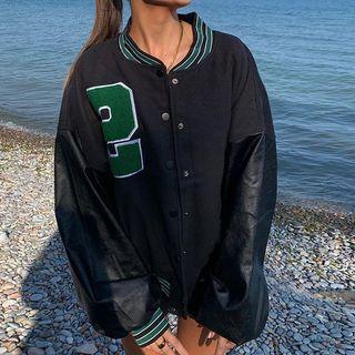 Long Sleeve Paneled Numbering Bomber Jacket