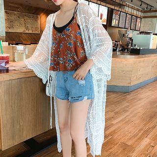 Embroidered Lace-up Long Jacket As Shown In Figure - One Size