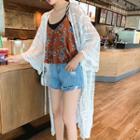 Embroidered Lace-up Long Jacket As Shown In Figure - One Size