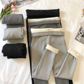 High-waist Fleece Lined Ribbed Leggings