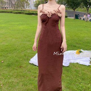 Spaghetti-strap Rosette Midi Dress