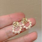 Flower Faux Pearl Stud Earring 1 Pair - 925 Silver Stud - Gold - One Size