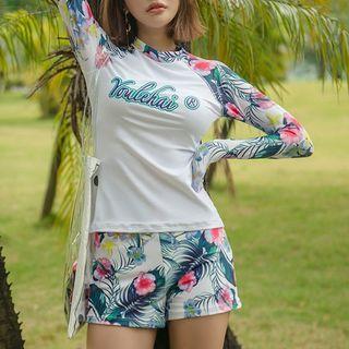 Set: Long-sleeve Floral Rashguard + Swim Shorts