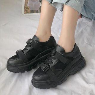 Mesh Paneled Buckled Platform Sneakers