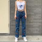 Butterfly Embroidered Straight-leg Jeans