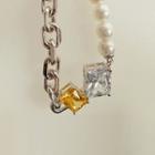 Faux Crystal Sterling Silver Necklace D612 - 1 Pc - Asymmetry Necklace - Silver - One Size