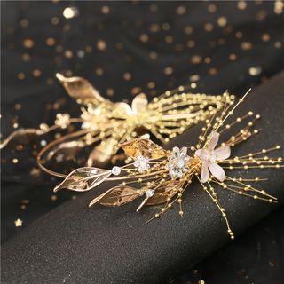 Wedding Alloy Rhinestone Flower Headpiece Gold - One Size