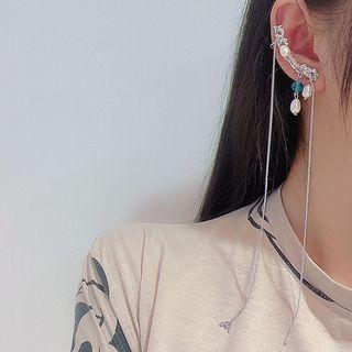 Rhinestone Chained Ear Cuff 1pc - Silver & White & Blue - One Size