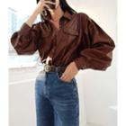 Flap=pocket Faux-leather Shirt