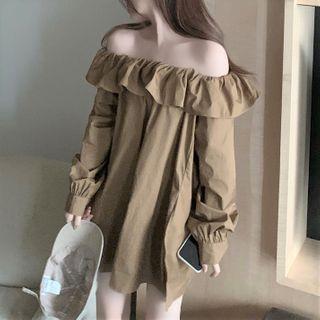 Off-shoulder Ruffled Blouse Coffee - One Size