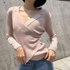 Long-sleeve Collared Rib-knit Top