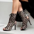 Lace Up High Heel Open Toe Ankle Boots