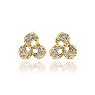 Bright And Elegant Plated Gold Three-leafed Clover Stud Earrings With Austrian Element Crystal Golden - One Size