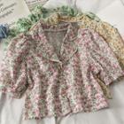 Pearl-trim Floral Crop Shirt