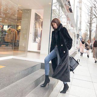 Bead-button Faux-fur Maxi Coat