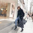 Bead-button Faux-fur Maxi Coat