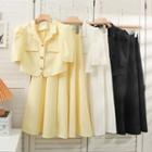 Plain Blazer With High-waist Plain A-line Skirt