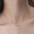 Cat Faux Crystal Pendant Sterling Silver Choker Rose Gold - One Size