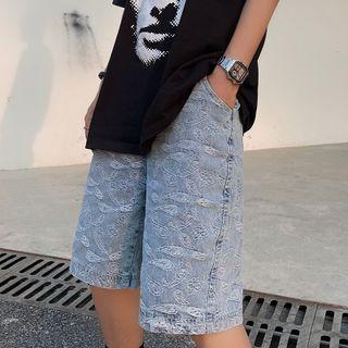Paisley Jacquard Denim Straight Leg Shorts