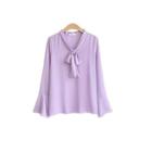 Bow Accent Puff Long-sleeve Blouse