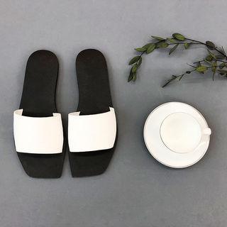 Square-toe Faux-leather Slide Sandals