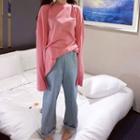 Plain Long-sleeve T-shirt / Straight-cut Pants