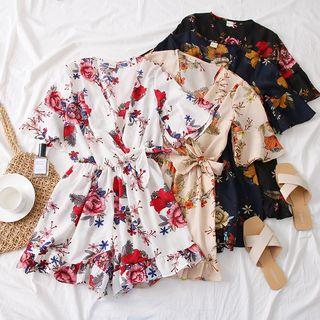 Ruffle-trim Flower-print Playsuit