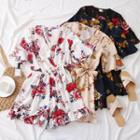 Ruffle-trim Flower-print Playsuit