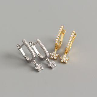 Rhinestone 925 Sterling Silver Flower Dangle Earring